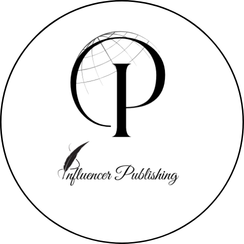 Influencer Publishing Finalist Logo 2 White circle logo with feather pen writing "Influencer Publishing"